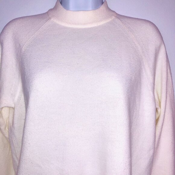 Vintage 90s Sweater Womens PM Off White Petite Zipper Back Pullover Soft - Picture 2 of 6